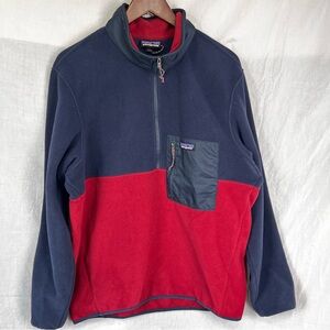 Patagonia Men Large Microdini Half Zip Fleece Pullover Wax Red Blue Retro Jacket